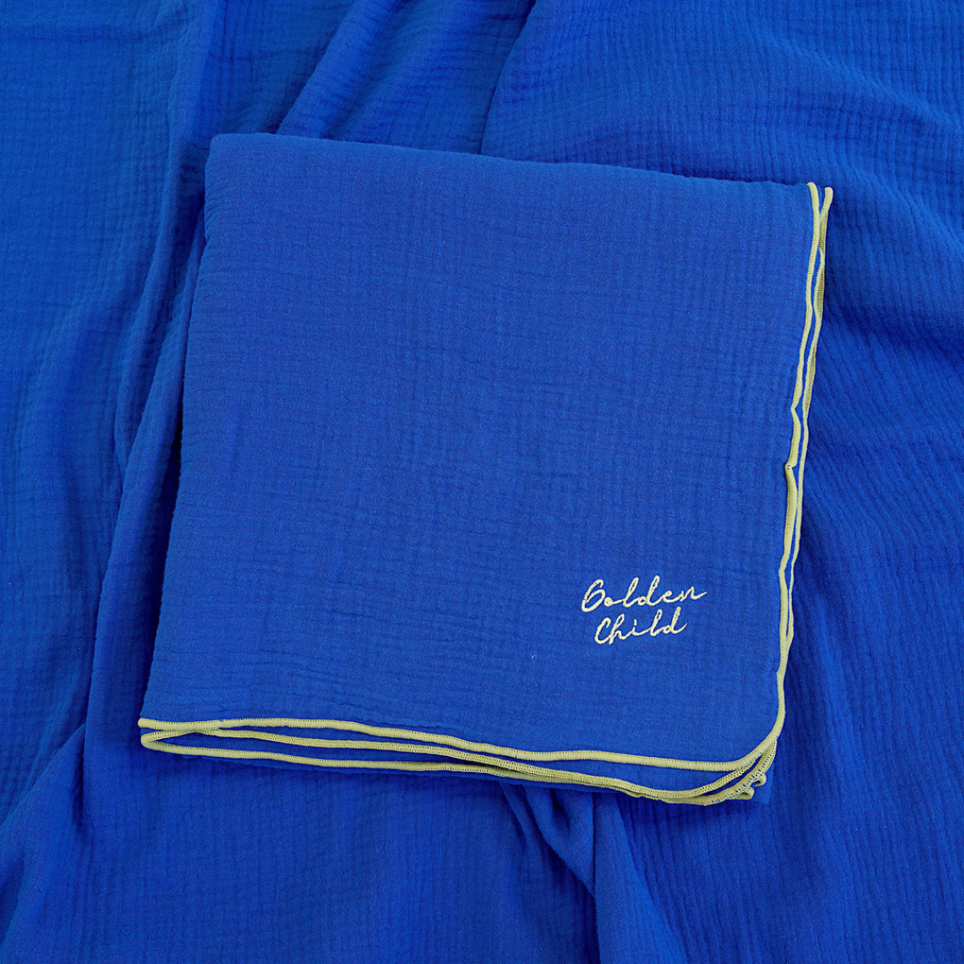 Golden Child - Wholesale Bedding Blanket - Kids & Baby - Retro Ribbed Trim Gauze Cotton Blanket - Electric & Lime3