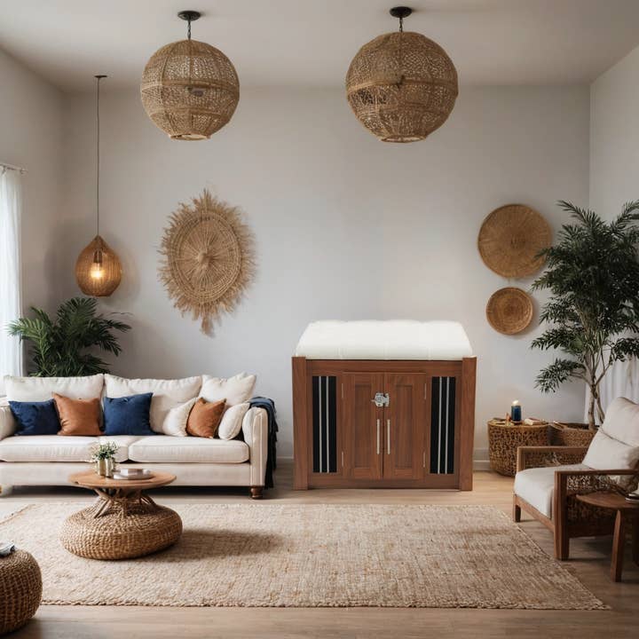 39F Inc. - Wholesale Ottoman - 2-in-1 Dog Crate & End Bench with Padded Seat, Walnut13