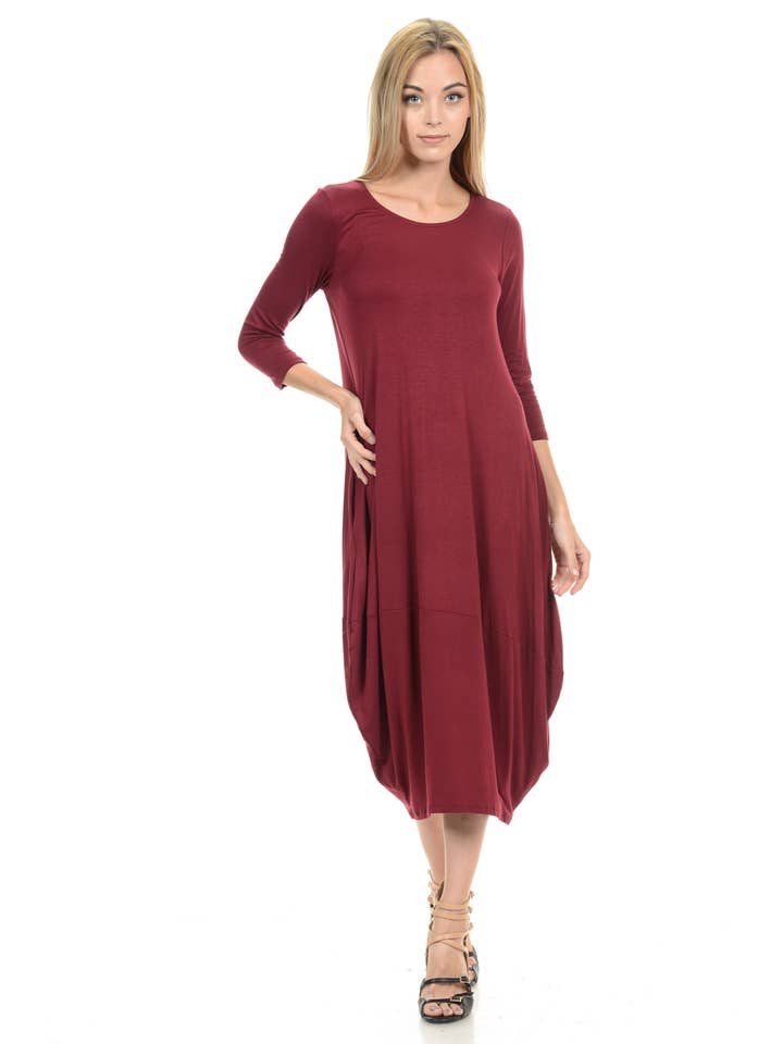 Allium - Wholesale Dress - Women's - Cocoon Midi Dress with Pockets5