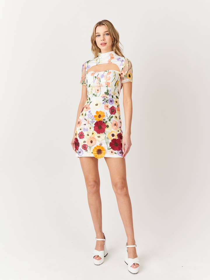 Multi Doris High Neck Floral Printed Mini Dress for wholesale on Faire