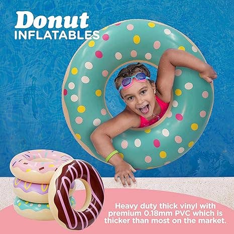 4E's Novelty - Wholesale Inflatables - Donut Pool Floats Kids & Adults 30" (4 Pack) Floaties for Swimming Pool, Donut Inflatables for Party Decorations & Props by 4E's Novelty5