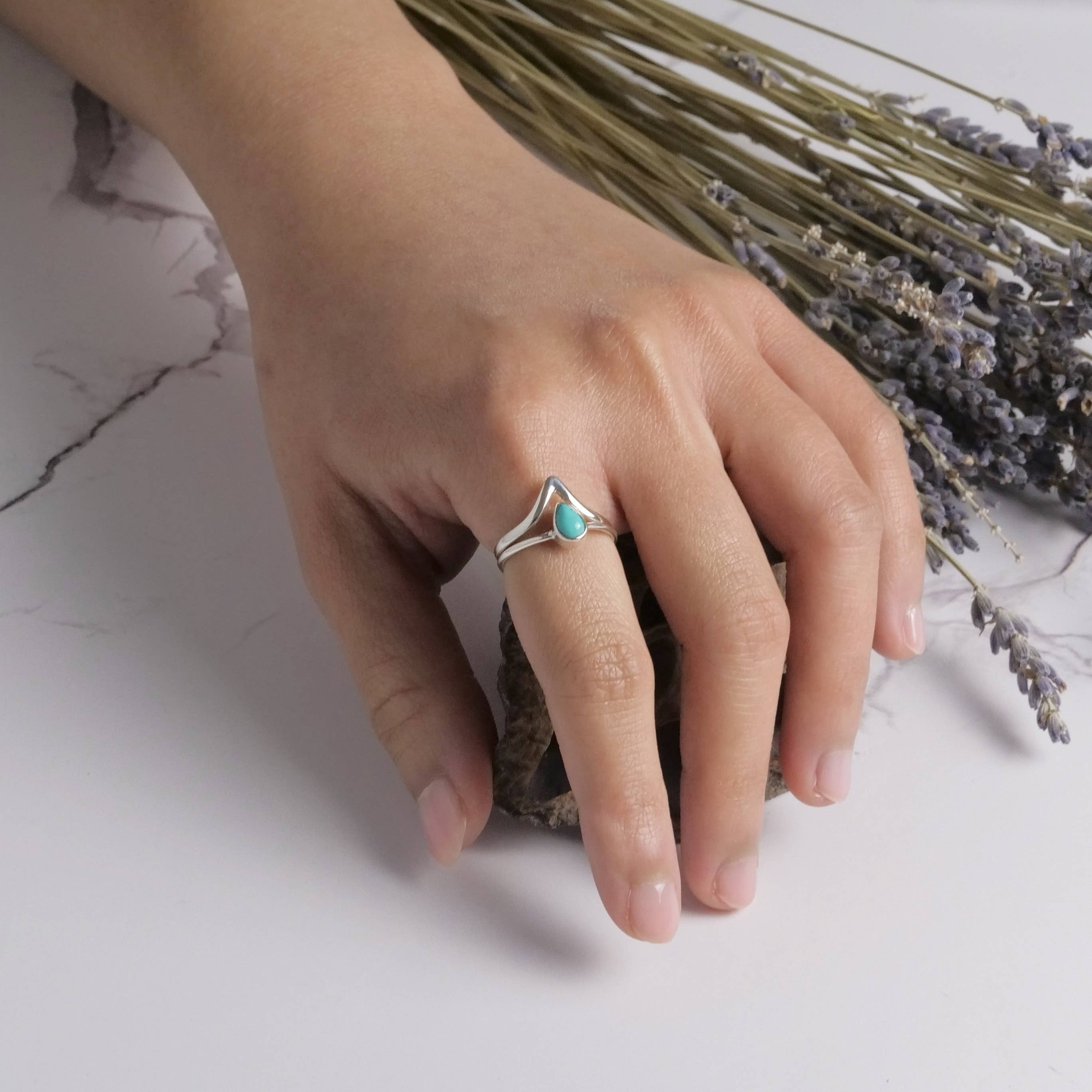 Baizaar – Engroshandel Solitairering – Sterling sølv Chevron sten Ring1