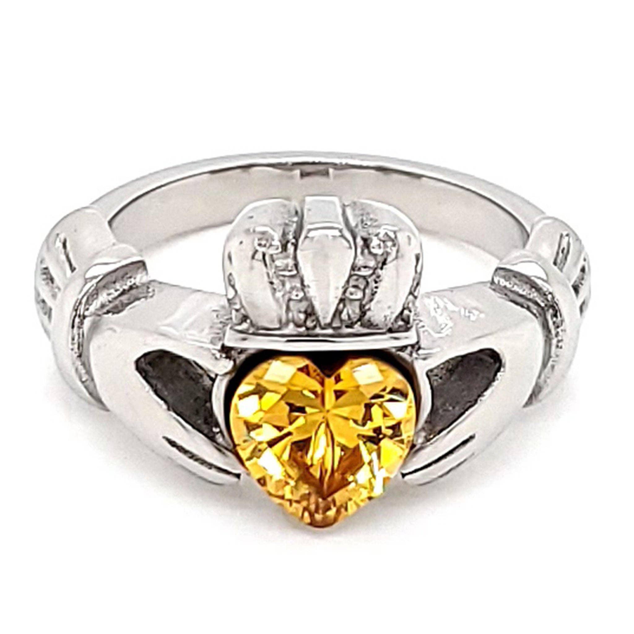 WJW – wholesale Multi-stone ring – White Gold over Brass Claddagh with CZ Birthstone Ring 31