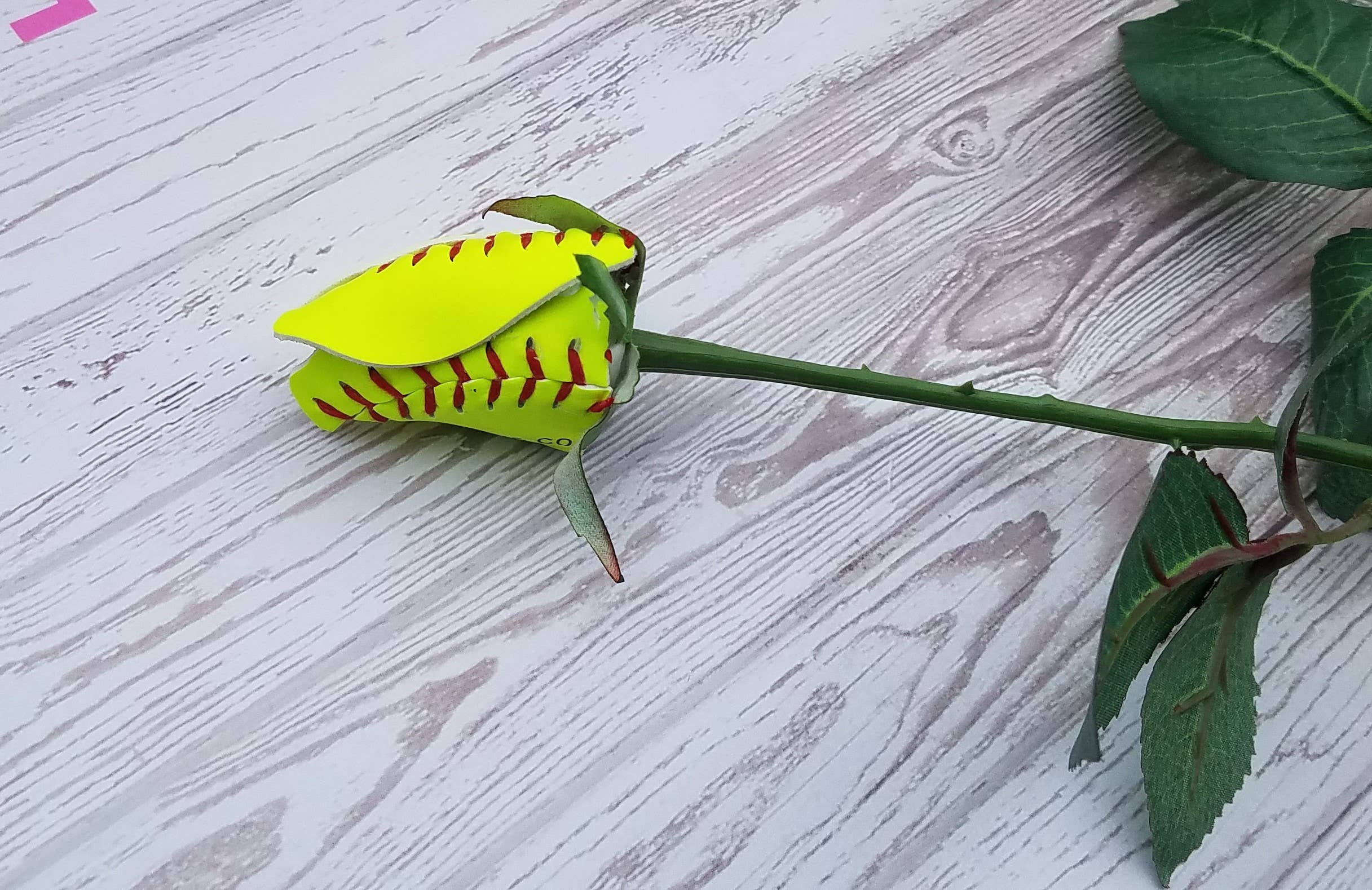 Home Run Accessories - Wholesale Artificial Flowers - Softball Rose, Real Softball Long Stem Rose1