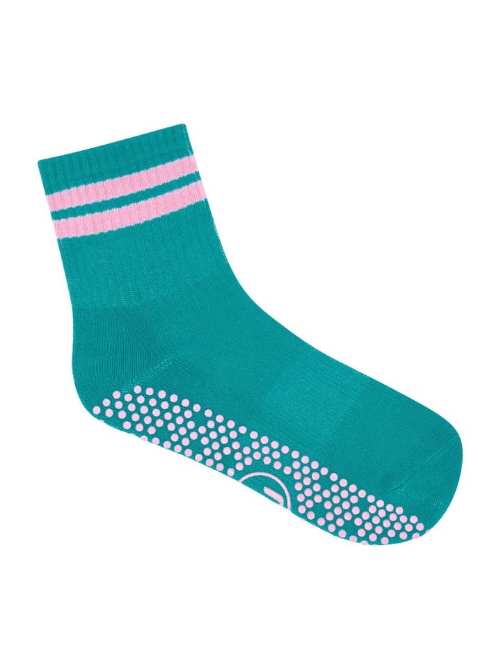 MoveActive - Wholesale Socks - Women's - Crew Non Slip Grip Socks - Tuscan Teal Stripe