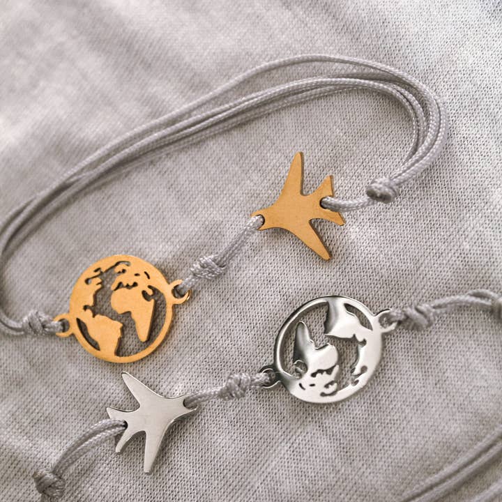 Infinery - Wholesale Charm/Dangle Bracelet - Stainless Steel Airplane Word Map Bracelet4