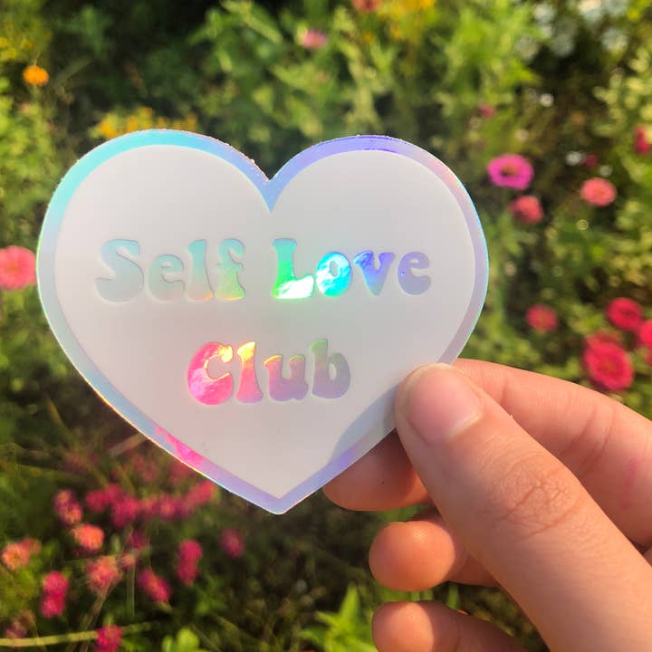 Self Love Club Holographic Vinyl Sticker for wholesale by The Funnel Cake Tree