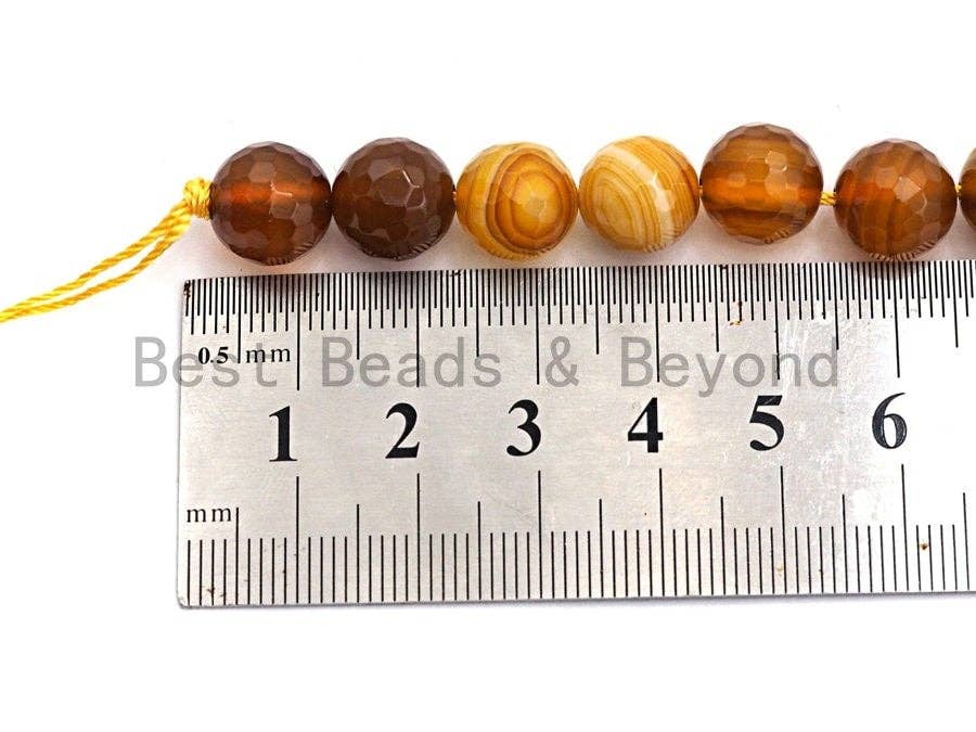 BestBeads&Beyond - Wholesale Beads - High Quality Faceted Brown Yellow Banded Agate beads, 6mm/8mm/10mm/12mm Yellow Agate Gemstone beads, 15.5inch strand, SKU#U4504