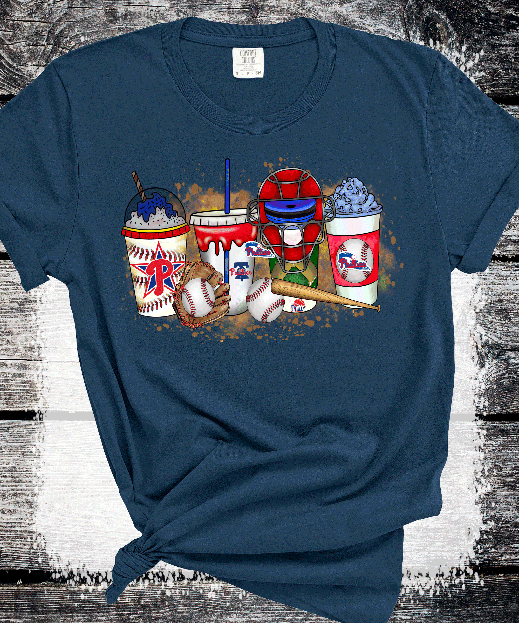 A Blessed Texas Mess Boutique - Vente T-shirt à imprimés – femme - Philly Boissons Baseball Phillies Match de Baseball Philadelphie Gant9