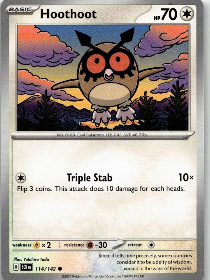 Pokémon SV07 : Couronne Stellaire - Hoothoot n°114/142 pour la vente par Chronic Cards