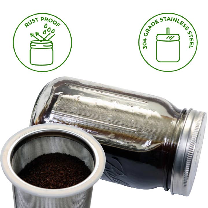 Mason Jar Lifestyle - Wholesale Tea Strainer/Infuser - Cold Brew Coffee and Tea Maker Stainless Steel Filter Kit