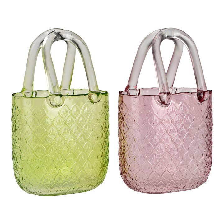 Vaso mala de mão de vidro, 2 vezes, Rosa/Verde (L/A/P) 15x24x10cm por atacado de Wurm