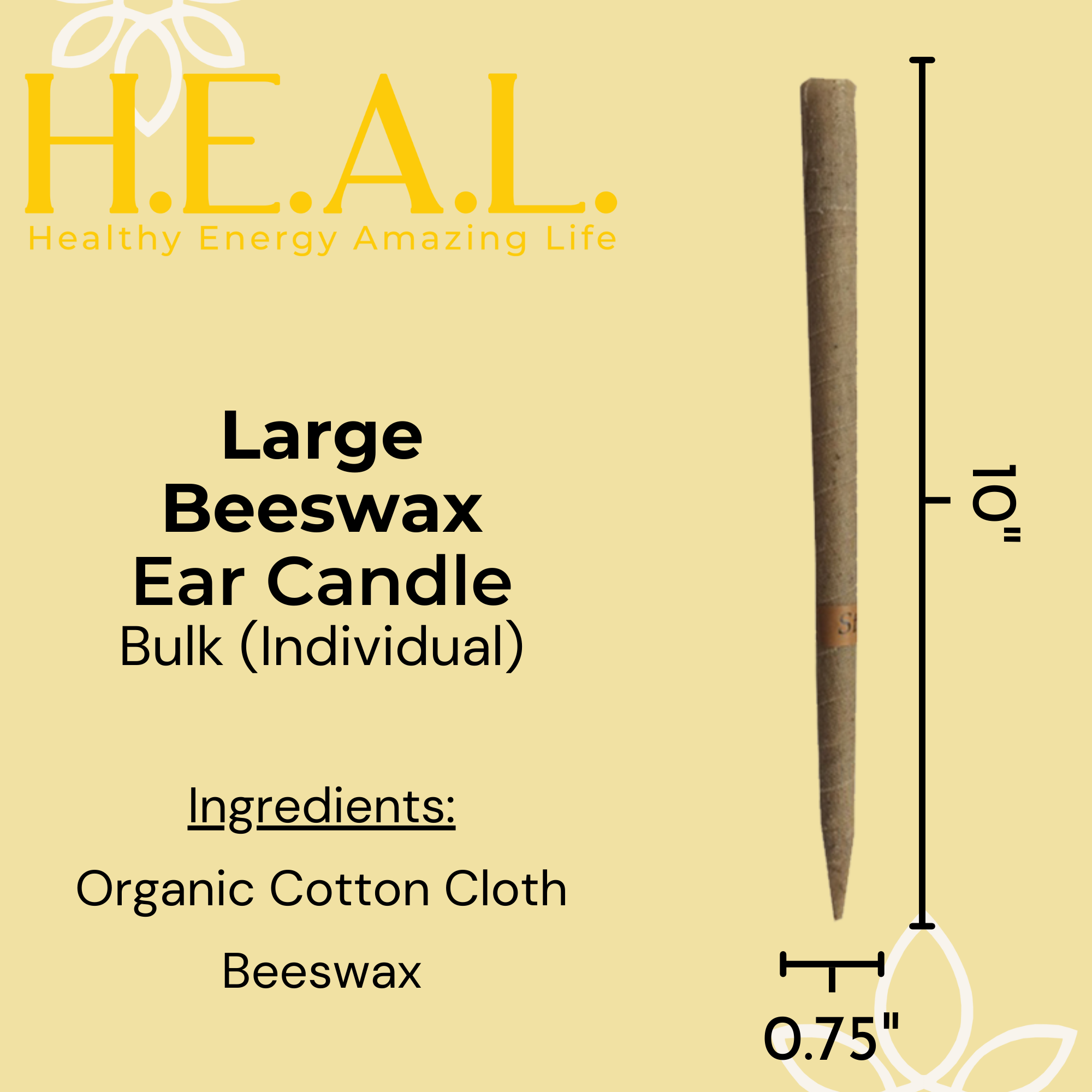 Healthy Energy Amazing Life - Wholesale Tapered Candle/Candlestick - Large Beeswax Ear Candles by Doc Harmony1