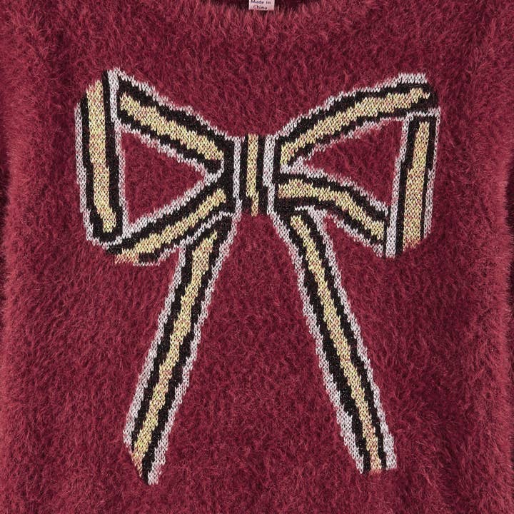 Kids Eyelash Sweater Dress | Red Bow Christmas Holiday for wholesale on Faire