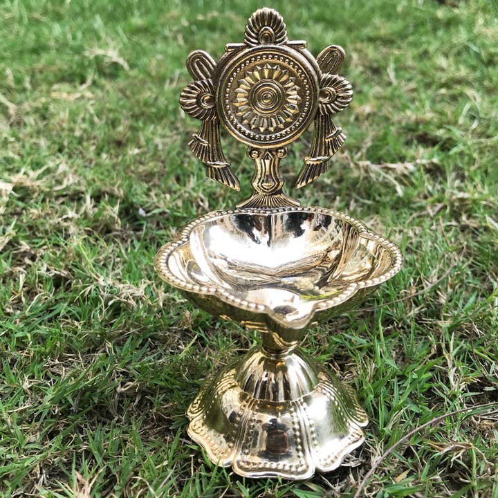 Golden Brass Chakra Diya| Chakra Diya For Pooja & Diwali |Elegant Design Chakra Diya for wholesale on Faire1
