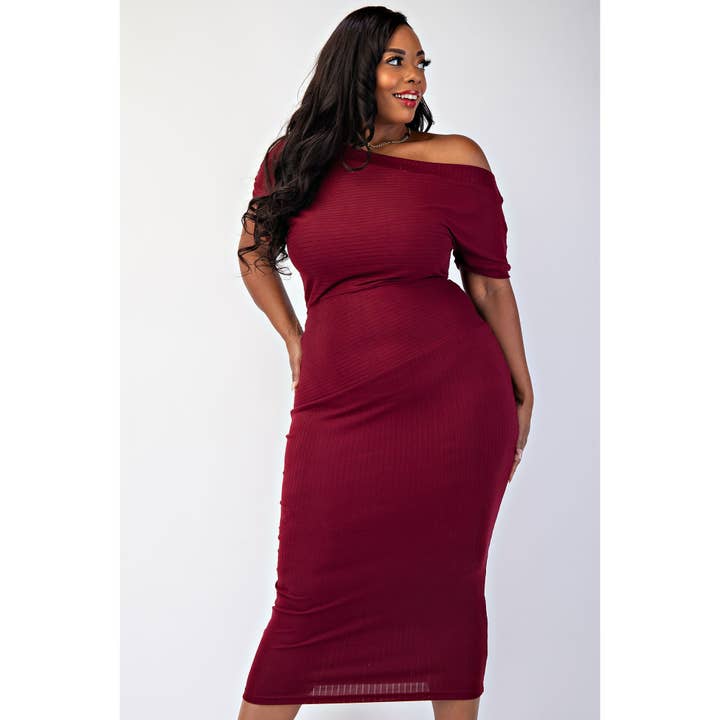 74572cd PLUS SIZE RIBBED KNIT OFF SHOULDER KNIT MIDI DRESS for wholesale by The Curve LA