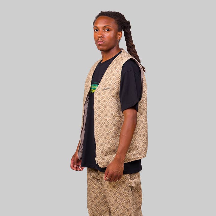 Gilet reversibile Metralha Riad con stampa integrale beige per la vendita all'ingrosso da parte di Metralha Worldwide