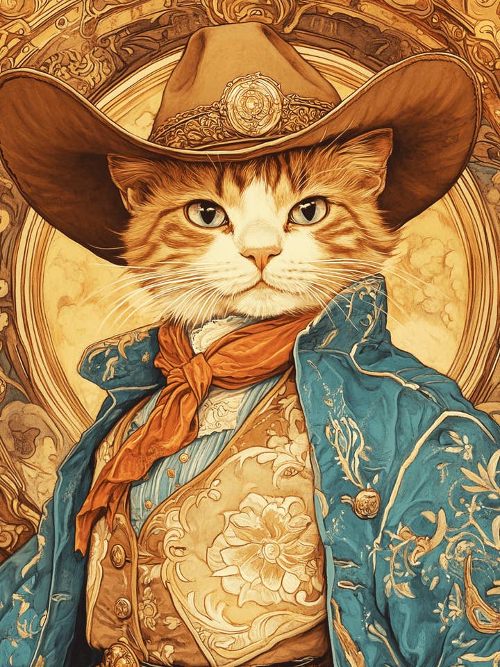Cowboy Cat - Wall Art Print - Coastal Cowgirl 8"x10" Artwork - 11"x14" Mat for wholesale by Mowbi