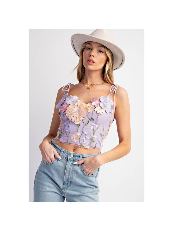 Sweet Generis - Wholesale Tanktop - Dames - Top met 3D bloemenborduursel en corset3