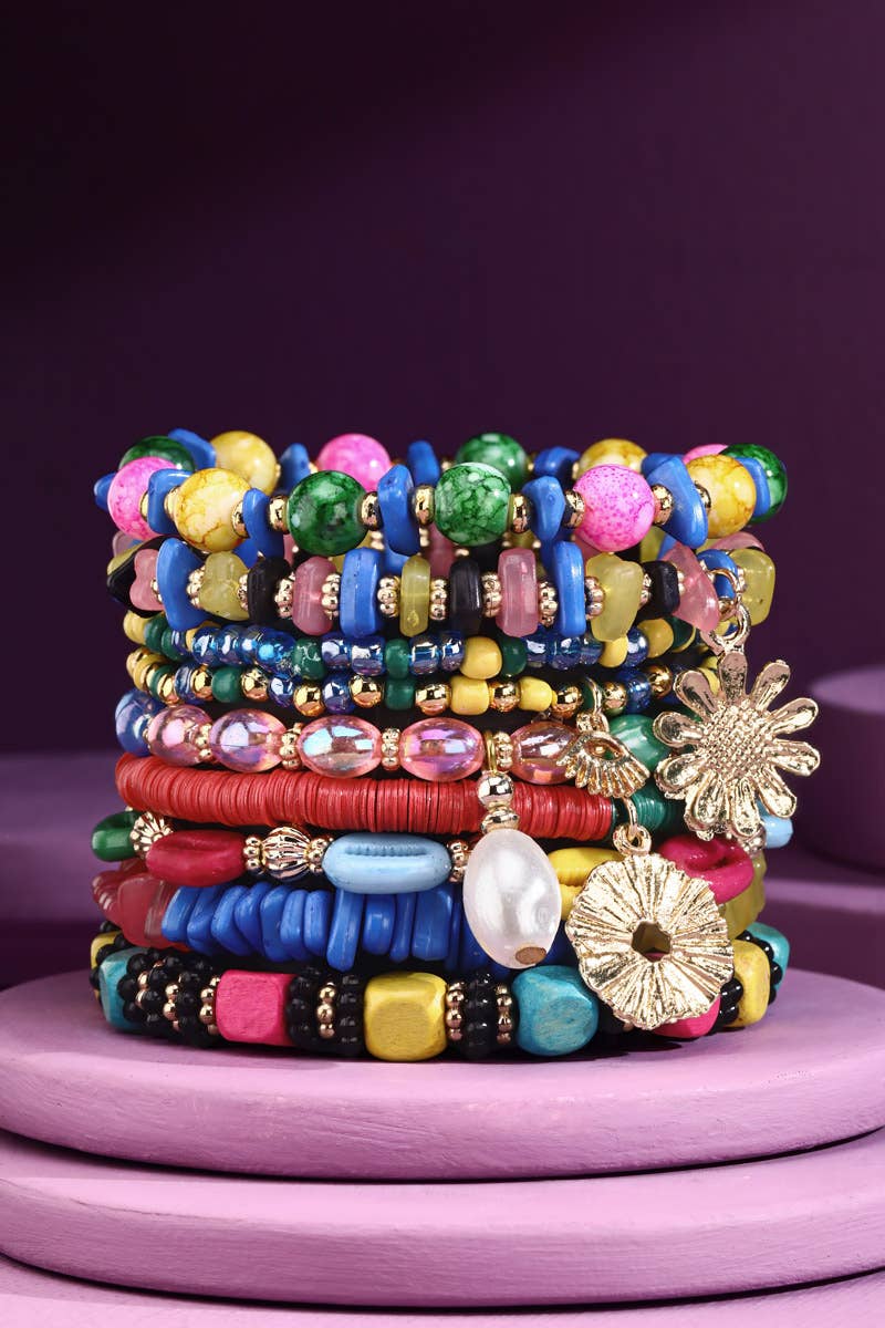 Multi Mt  9-Strand Stackable Stretch Bracelet with Charms for wholesale on Faire1