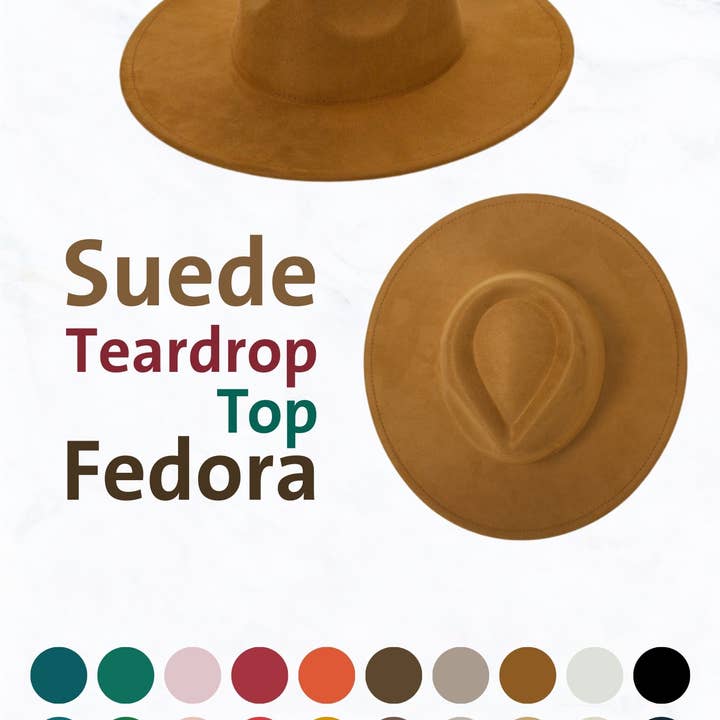 Suzie Q USA - Wholesale Fedora - Women's - Suede Large Eaves Teardrop Top Fedora Hat