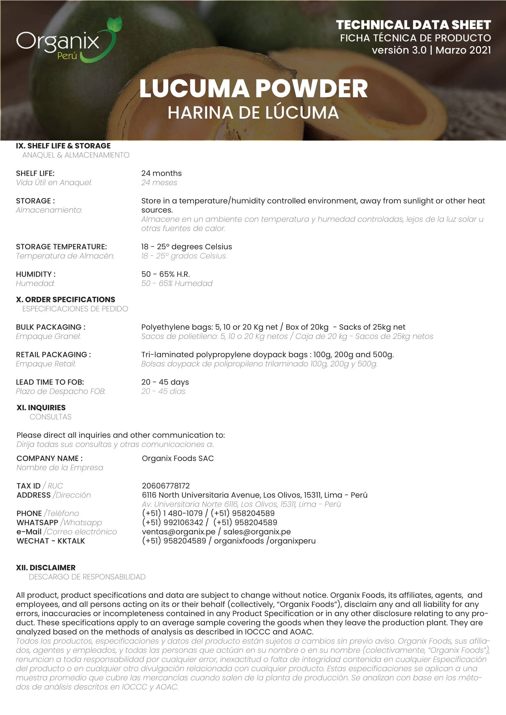 Ganesa Trading - Wholesale Protein/Superfood Powder - Organic Lucuma Powder Imported from Peru. USDA7
