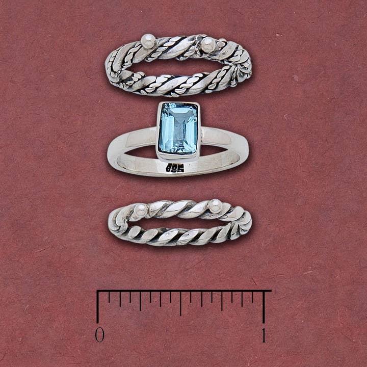 Three Stackable Rings w/ Faceted Swiss Blue Topaz for wholesale by Tidepool
