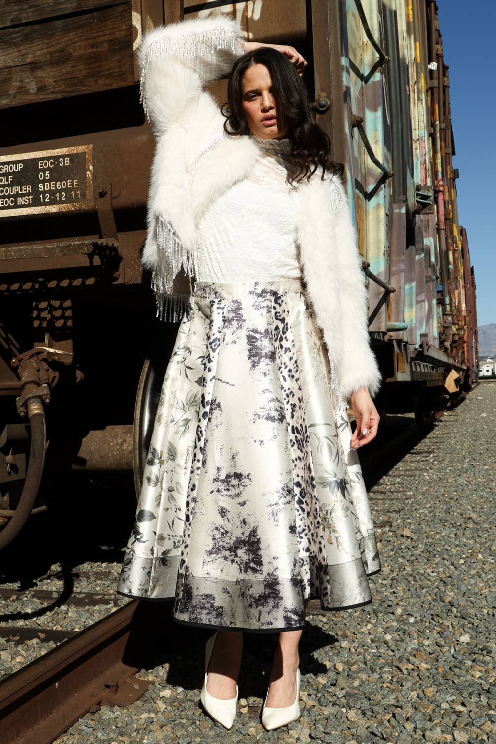 WHITE Sequined Fringe Detail Faux Coat PM4157 for wholesale on Faire2