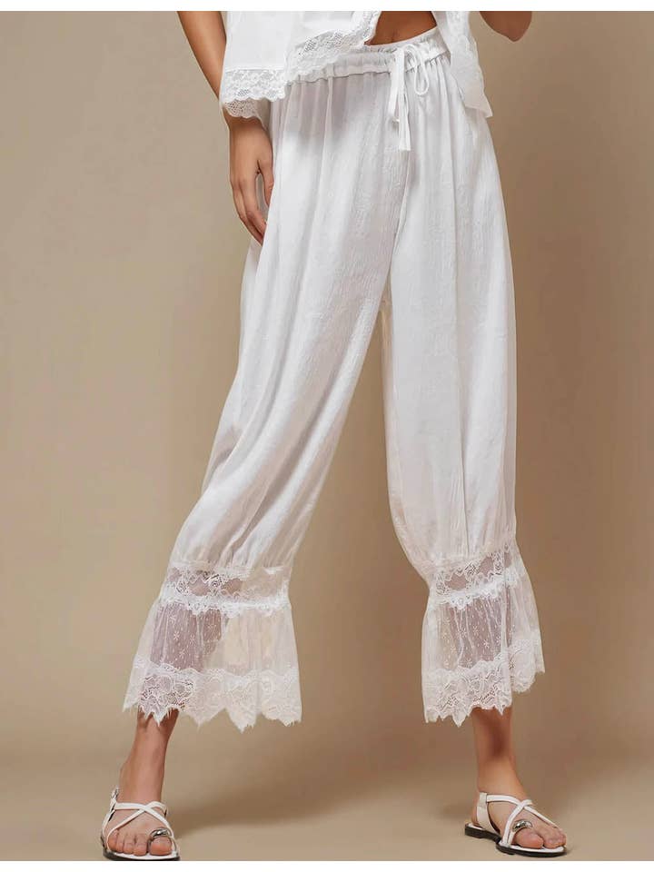 Sweetkama - Wholesale Pants - Women's - Ladies V-Neck Lace String Tie Pants SKP51298