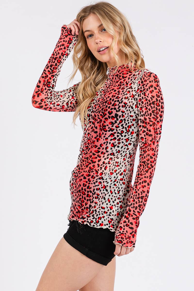 ROSE MULTI Haut à manches longues en maille à imprimé léopard en vente sur Faire10