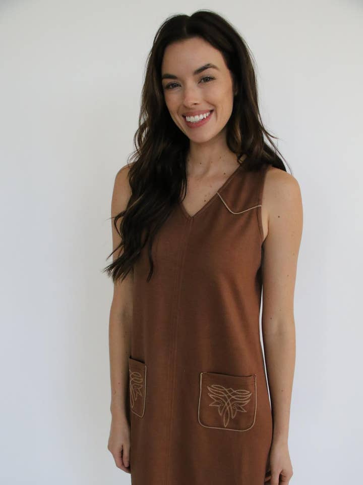 TH1407A- SCUBA Brown Shift Dress (7 Piece) for wholesale by Turquoise Haven