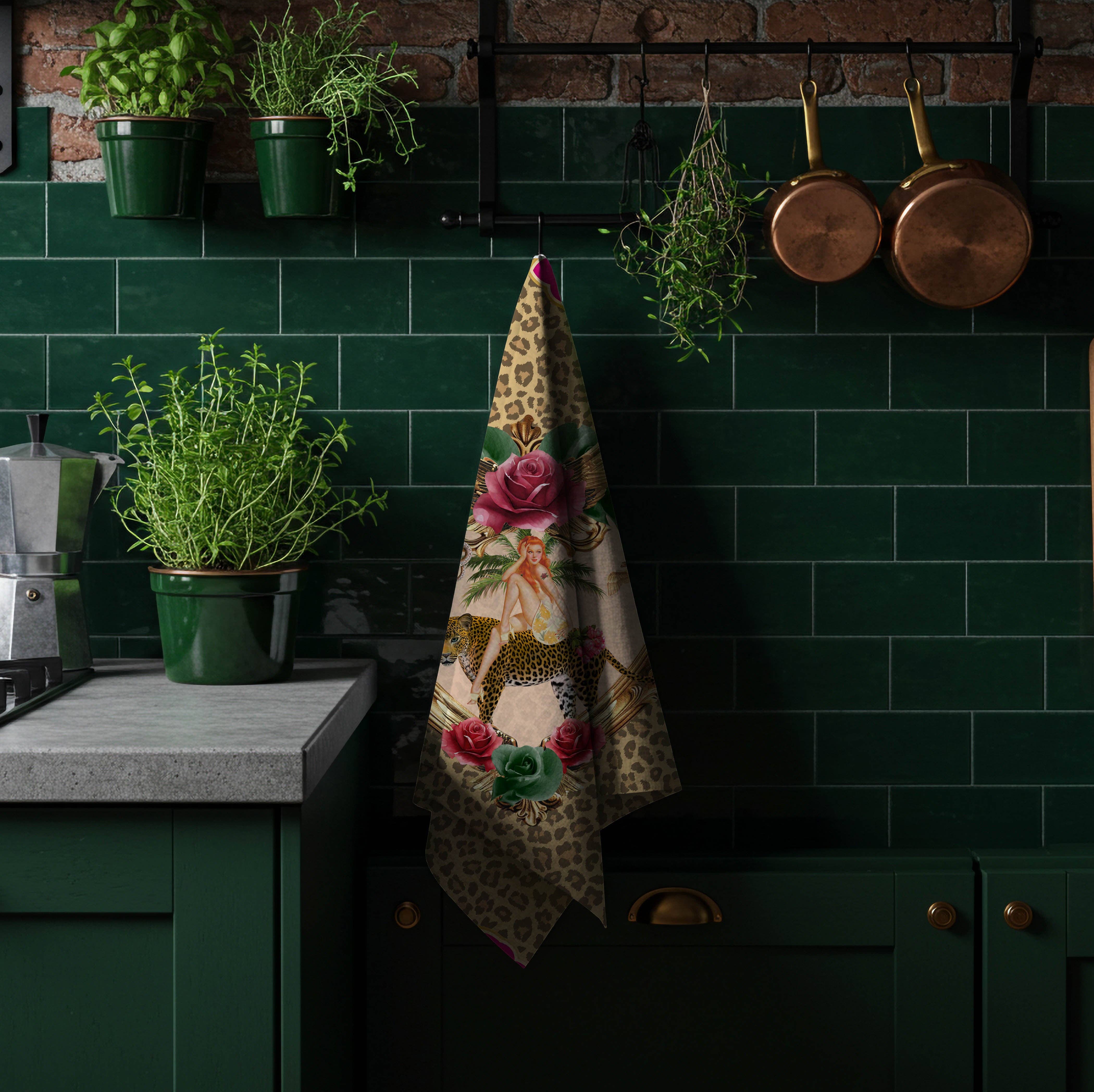 Queen K - Wholesale Tea towel - Tiger Rose Leopard Linen Tea Towel3