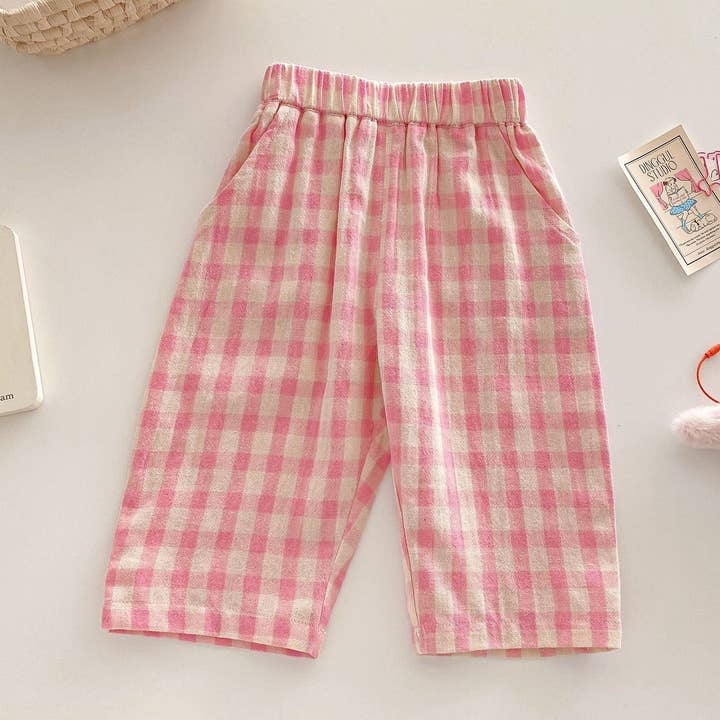 Calças xadrez rosa bebé por atacado de shoplittleswan