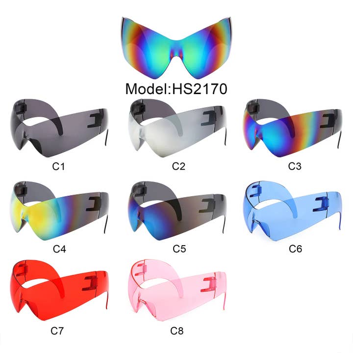 HS2170 - Rimless Modern Oversize Color Pop Curved for wholesale by BLUELINE TRADING