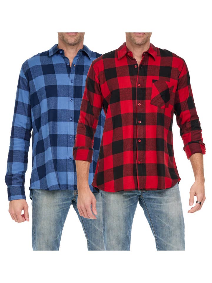 I-Wear Brands - Wholesale Button Down Shirt - Men's - 2, 3 Pack Men's Long Sleeve Button Down Cotton Flannel Shirt16
