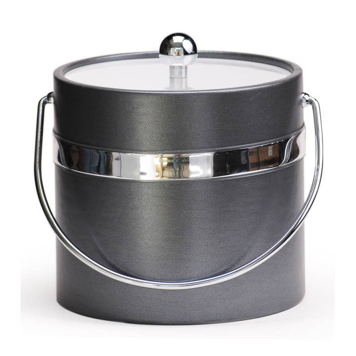 Seau à glace 3 pintes en platine métallique avec bande argentée simple pour la vente par MR. ICE BUCKET, LLC.