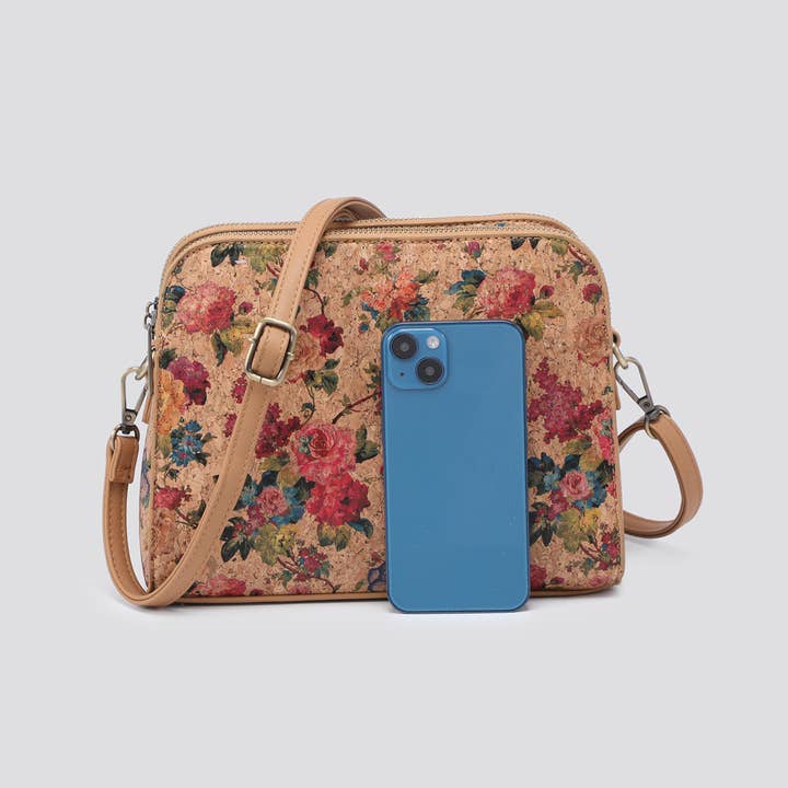 House of Milano - Wholesale Top Handle Bag - Women's - 3145 Cork Triple Compartment Crossbody Bag4