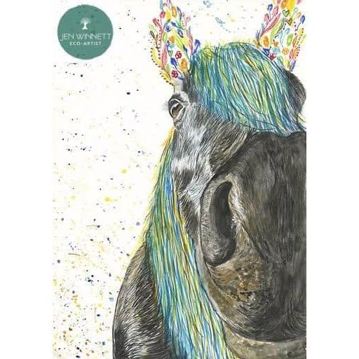 Stampa artistica firmata Finbar the Pony, fattoria, acquerello per la vendita all'ingrosso da parte di Jen Winnett Eco Artist