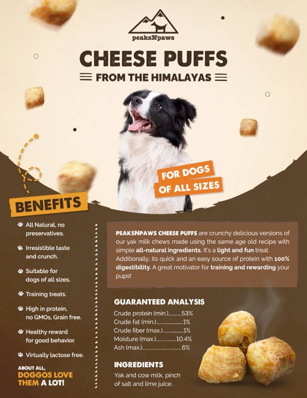 peaksNpaws - Wholesale Pet Treats - Dog - Yak Chew Cheese Puffs for Dogs of All Sizes - 8oz. Bag1