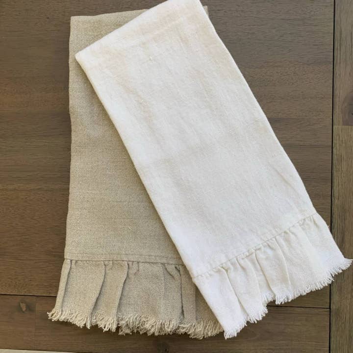 Arte Italica & Crown Linen Designs - Wholesale Tea Towel - Provence Linen Towel with Ruffle and Fringe1