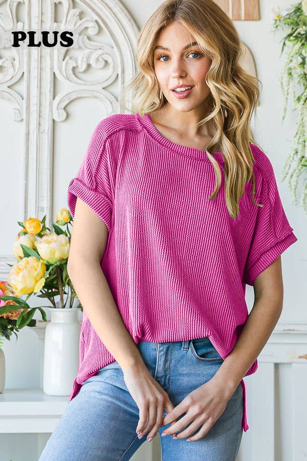 7th Ray - Wholesale Tunic - Women's - [PLUS SIZE]Classic Ribbed Hi-Low Side Slit Tunic Top T5160XL3