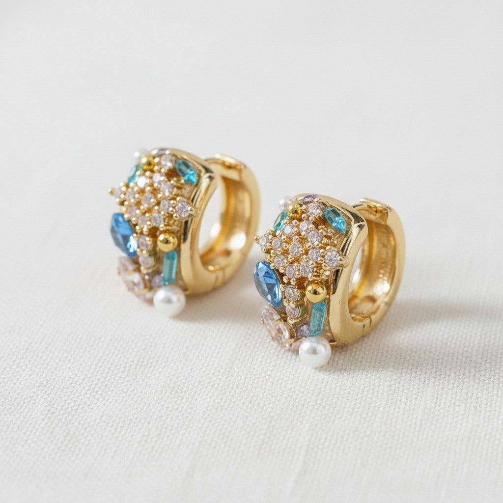 Ellemadera - Wholesale Stud/Post Earrings - Vintage Inspired Colorful Cubic Zirconia C-Shape Stud Earrin1