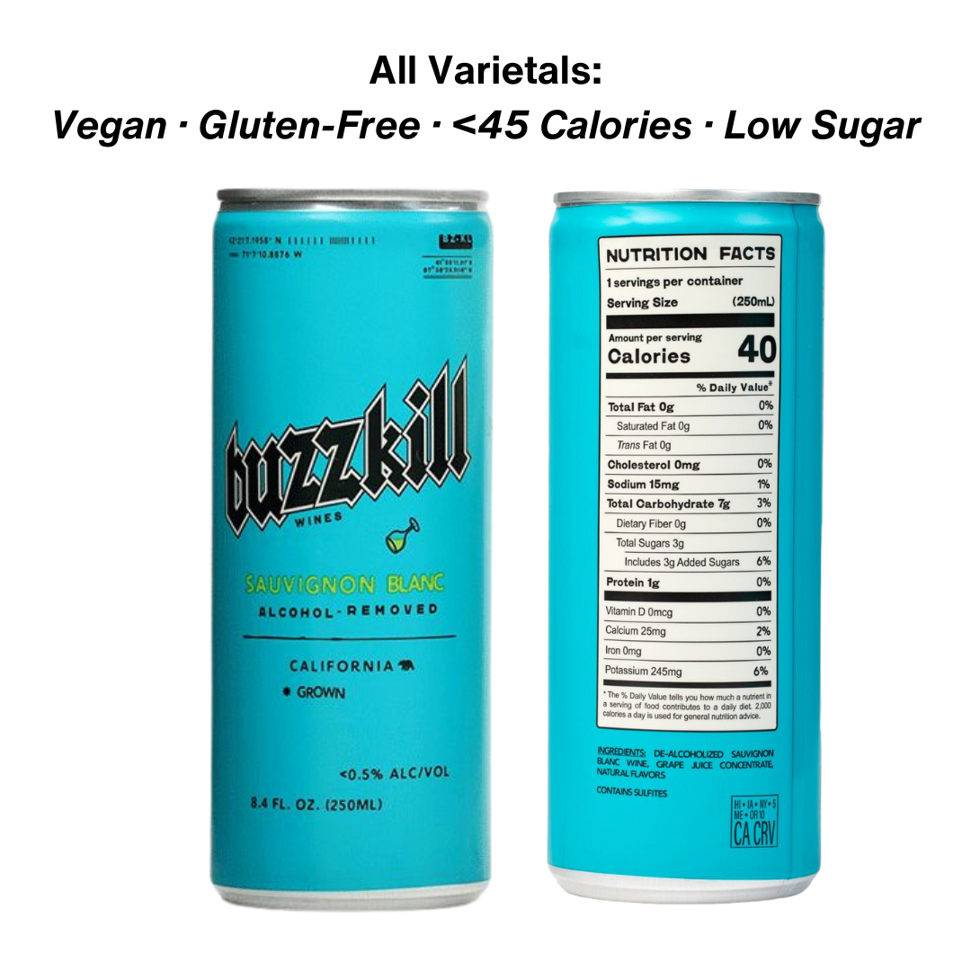 Buzzkill Wines - Wholesale Non-Alcoholic Spirits/Wine/Beer - Buzzkill Non-Alcoholic Sparkling Blanc de Blancs Wine | Low Sugar, Low Calorie, No Hangover - 24-Pack Cans4