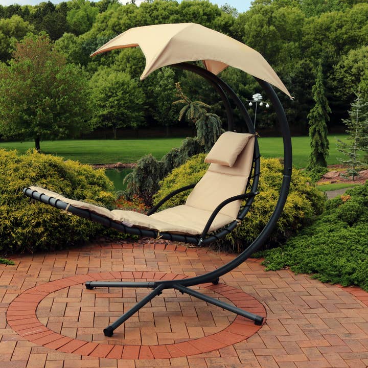 Floating Lounge with Umbrella and Stand - Set of 2 - Beige for wholesale by Sunnydaze Decor