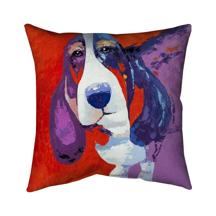 Abstract Basset Dog Blue Pillow | Colorful Animal Home Decor for wholesale by BEGIN HOME DECOR