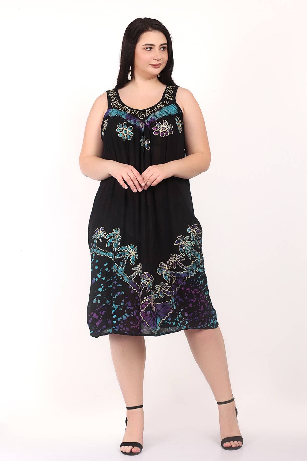 Wevez – wholesale Dress – Women's – Women Solid Embroidered Floral batik Summer Sleeveless Dress4