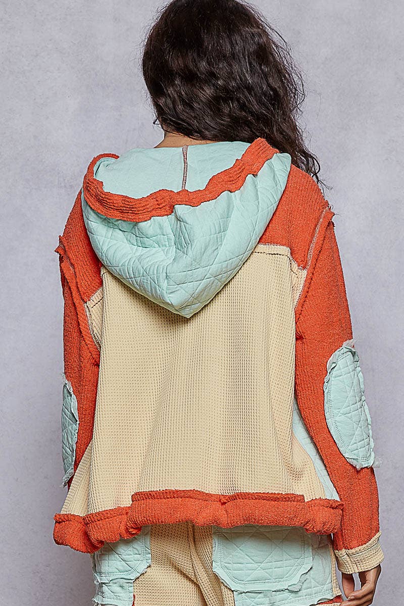 Pol Clothing - Wholesale Shirt Jacket/Shacket - Women's - Cut Sew Multi Fabric Quilted Thermal Hoodie Jacket SALE22