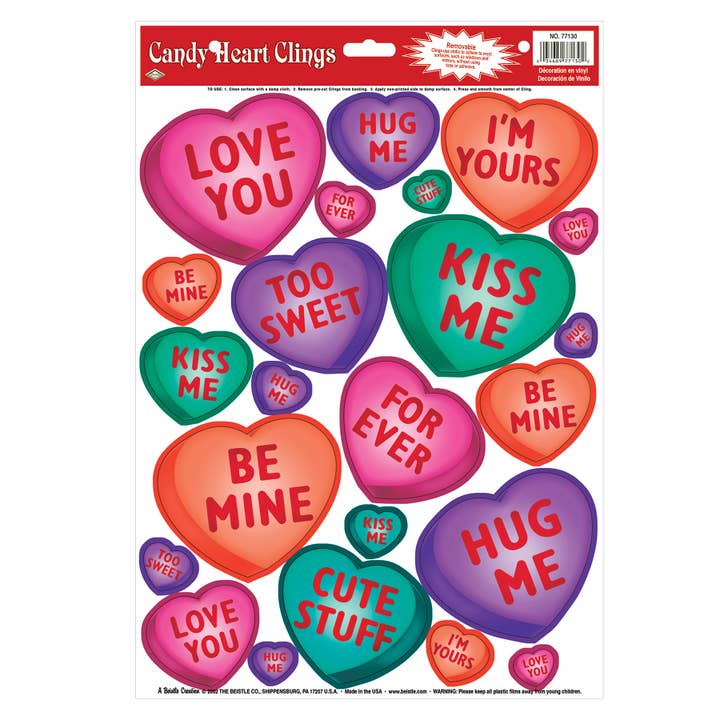 Adesivos de Coração de Doce, Folha de 12" x 17", 23 por folha por atacado de Beistle