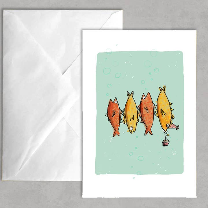 Evil Llama and Friends - Venta al por mayor Tarjetas de cumpleaños - peces de cumpleaños | Tarjeta doblada A2 | interior en blanco1