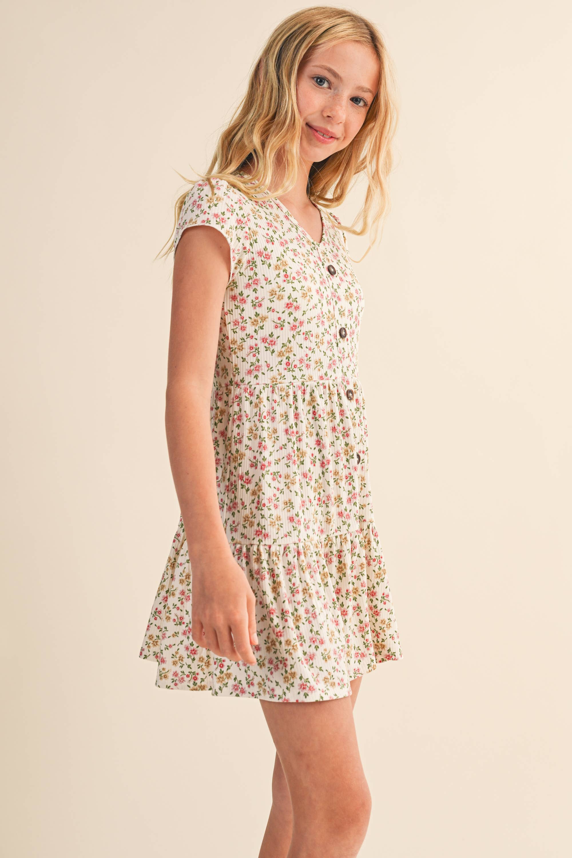 heart and arrow - Wholesale Dress - Kids - TWEEN KIDS GIRLS FAUX BUTTON DOWN TIERED DRESS (7-12)3